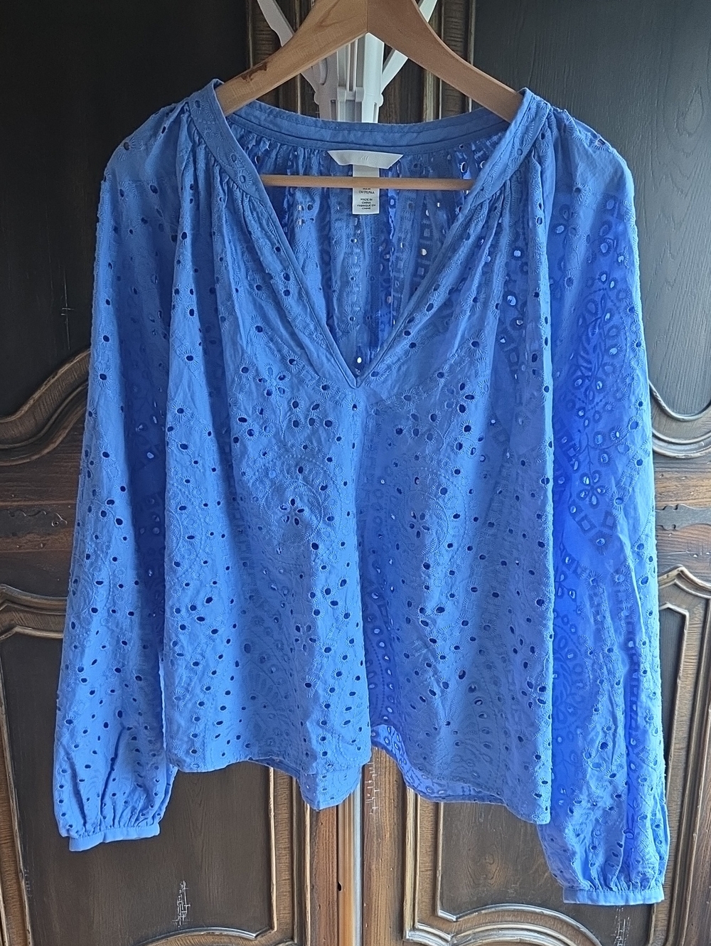 H&M Blue Eyelet V-Neck Blouse